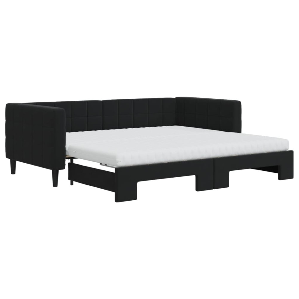 vidaXL Pat de zi cu extensie și saltele, negru, 90x190 cm, catifea