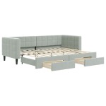 vidaXL Pat de zi cu extensie și sertare, gri deschis 80x200 cm catifea