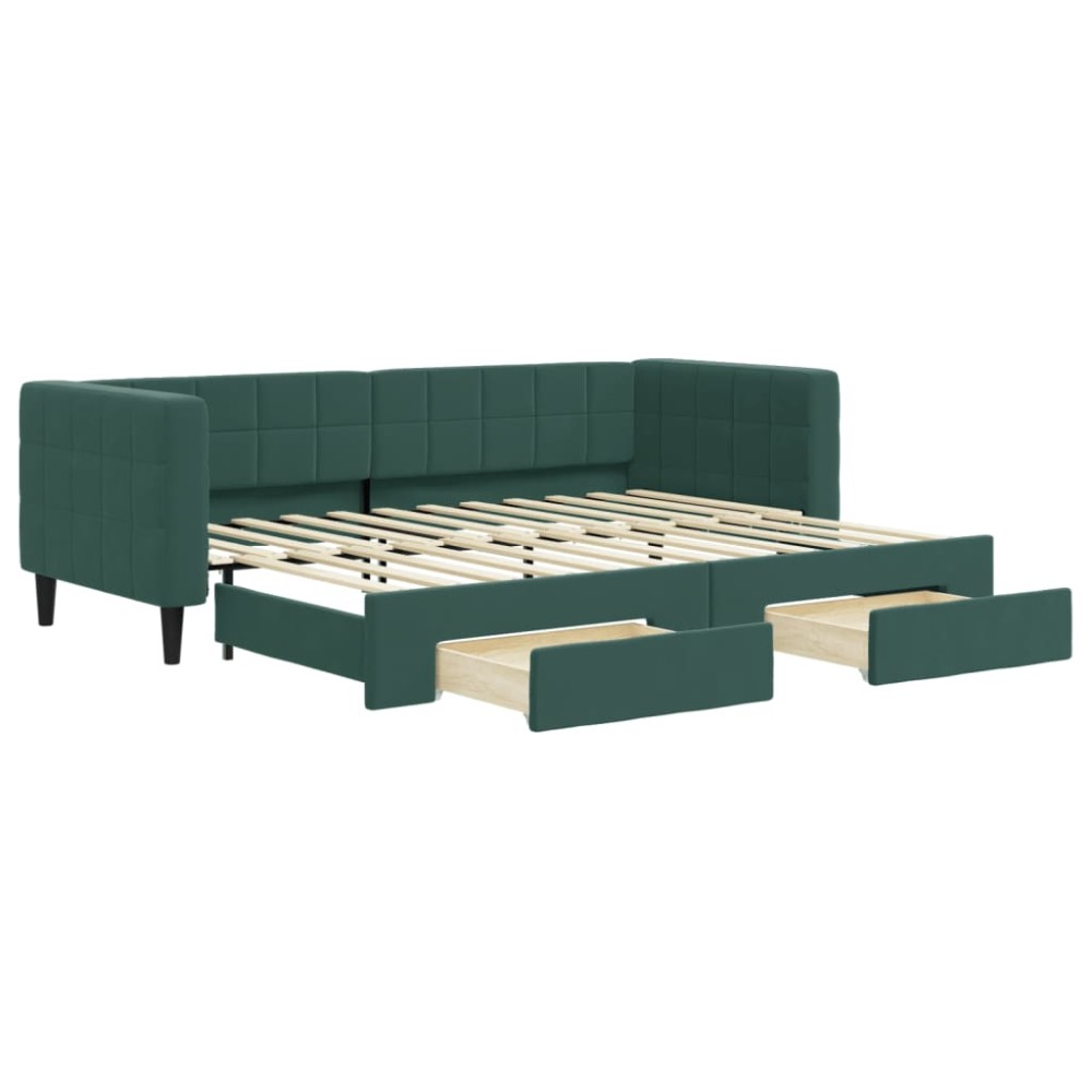 vidaXL Pat de zi cu extensie și sertare verde închis 80x200 cm catifea