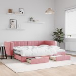 vidaXL Pat de zi cu extensie și sertare, roz, 80x200 cm, catifea vidaXL Pat de zi cu extensie și sertare, roz, 80x200 cm, catifea
