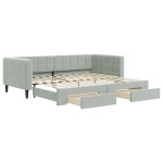 vidaXL Pat de zi cu extensie și sertare, gri deschis 90x200 cm catifea