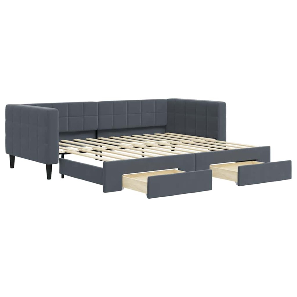 vidaXL Pat de zi cu extensie și sertare gri închis 90x200 cm catifea