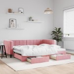 vidaXL Pat de zi cu extensie și sertare, roz, 90x200 cm, catifea vidaXL Pat de zi cu extensie și sertare, roz, 90x200 cm, catifea