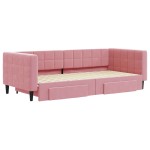 vidaXL Pat de zi cu extensie și sertare, roz, 90x200 cm, catifea vidaXL Pat de zi cu extensie și sertare, roz, 90x200 cm, catifea