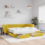 vidaXL Pat de zi cu extensie și sertare, galben, 90x200 cm, catifea vidaXL Pat de zi cu extensie și sertare, galben, 90x200 cm, catifea