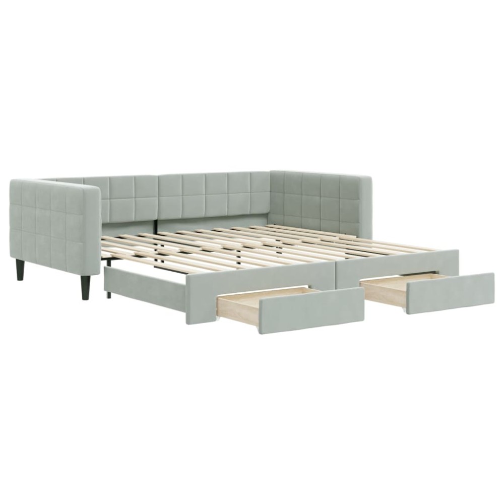 vidaXL Pat de zi cu extensie și sertare gri deschis 100x200 cm catifea