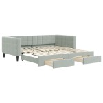 vidaXL Pat de zi cu extensie și sertare gri deschis 100x200 cm catifea
