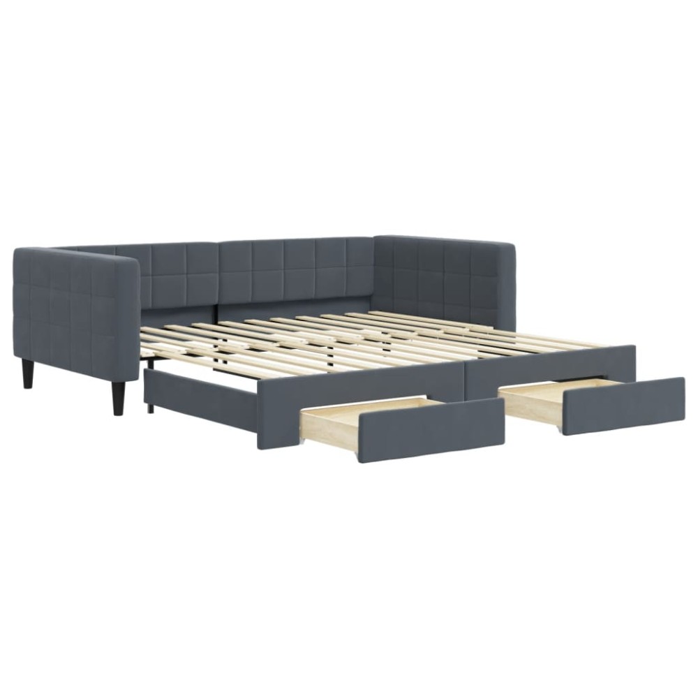 vidaXL Pat de zi cu extensie și sertare gri închis 100x200cm catifea