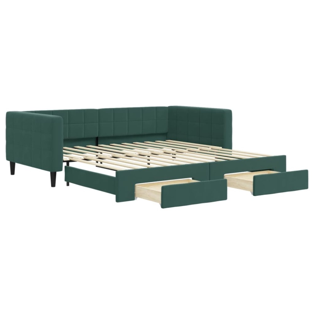 vidaXL Pat de zi cu extensie și sertare verde închis 100x200cm catifea