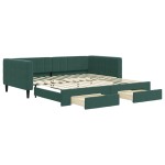 vidaXL Pat de zi cu extensie și sertare verde închis 100x200cm catifea