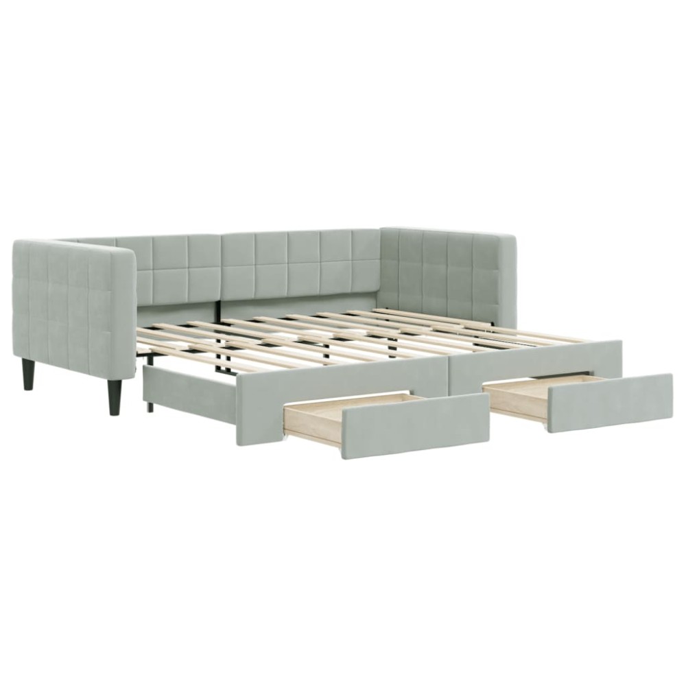 vidaXL Pat de zi cu extensie și sertare, gri deschis 90x190 cm catifea