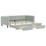 vidaXL Pat de zi cu extensie și sertare, gri deschis 90x190 cm catifea