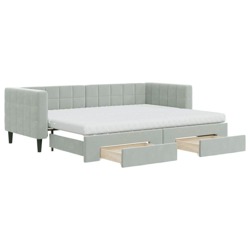 vidaXL Pat de zi cu extensie și sertare, gri deschis 80x200 cm catifea