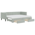 vidaXL Pat de zi cu extensie și sertare, gri deschis 80x200 cm catifea