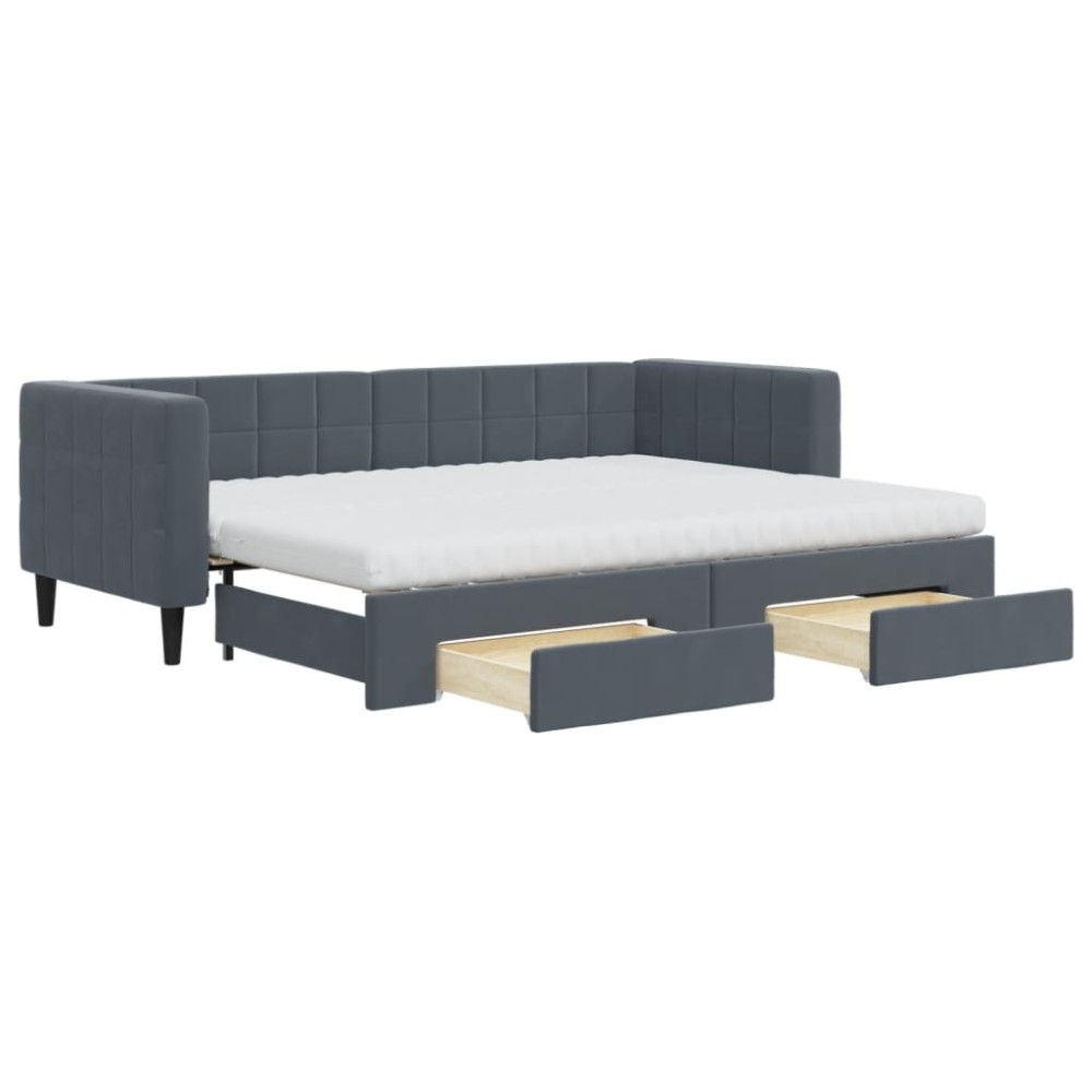 vidaXL Pat de zi cu extensie și sertare gri închis 80x200 cm catifea
