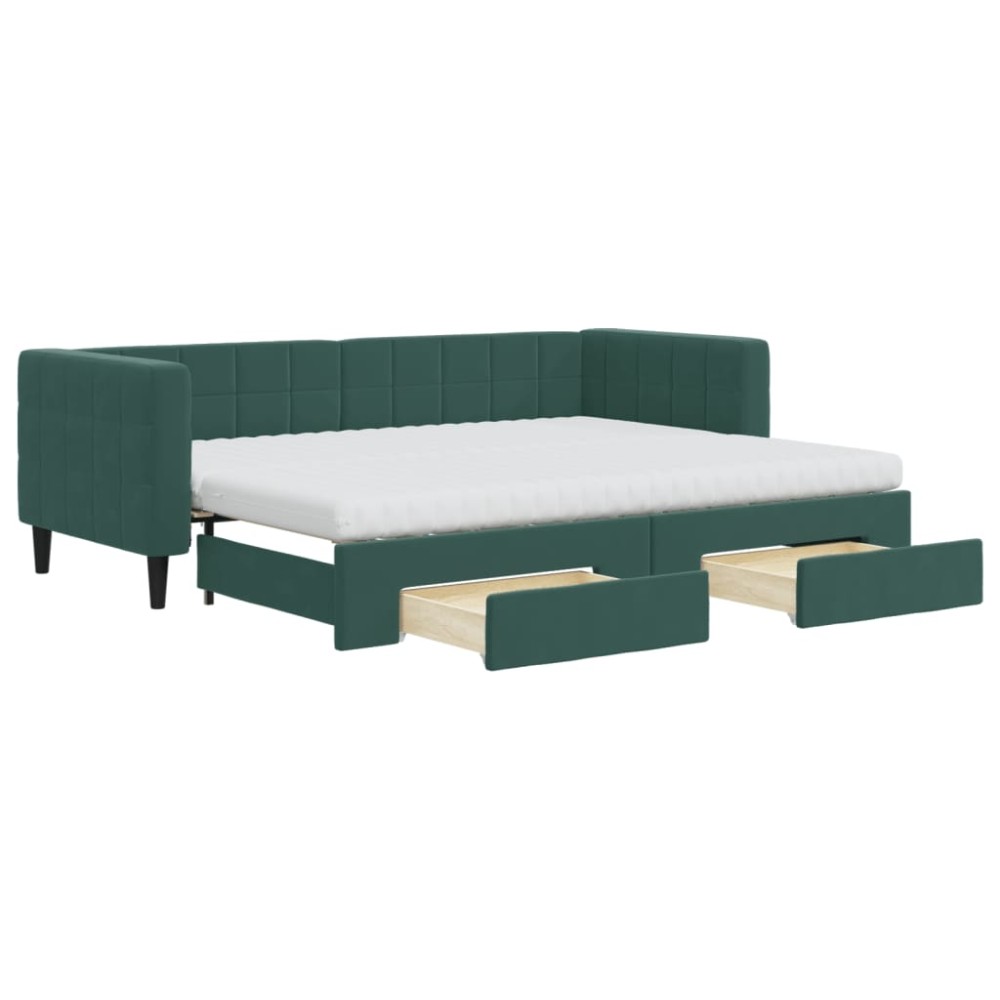 vidaXL Pat de zi cu extensie și sertare verde închis 80x200 cm catifea