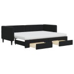 vidaXL Pat de zi cu extensie și sertare, negru, 80x200 cm, catifea