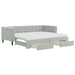 vidaXL Pat de zi cu extensie și sertare, gri deschis 90x200 cm catifea