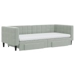 vidaXL Pat de zi cu extensie și sertare, gri deschis 90x200 cm catifea