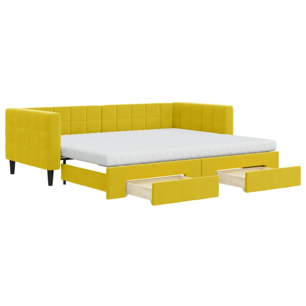 vidaXL Pat de zi cu extensie și sertare, galben, 90x200 cm, catifea
