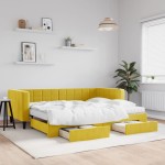 vidaXL Pat de zi cu extensie și sertare, galben, 90x200 cm, catifea vidaXL Pat de zi cu extensie și sertare, galben, 90x200 cm, catifea