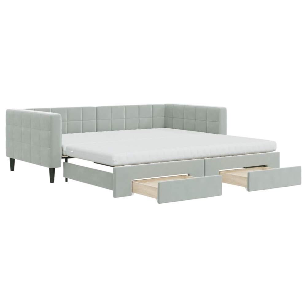 vidaXL Pat de zi cu extensie și sertare gri deschis 100x200 cm catifea