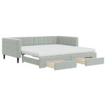 vidaXL Pat de zi cu extensie și sertare gri deschis 100x200 cm catifea