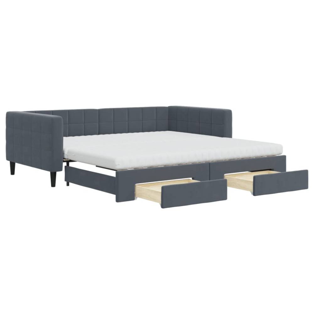 vidaXL Pat de zi cu extensie și sertare gri închis 100x200cm catifea