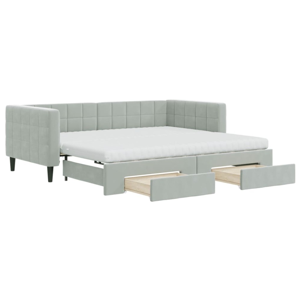 vidaXL Pat de zi cu extensie și sertare, gri deschis 90x190 cm catifea