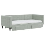 vidaXL Pat de zi cu extensie și sertare, gri deschis 90x190 cm catifea