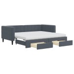 vidaXL Pat de zi cu extensie și sertare, gri închis, 90x190cm catifea
