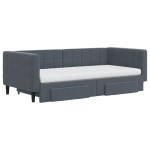 vidaXL Pat de zi cu extensie și sertare, gri închis, 90x190cm catifea
