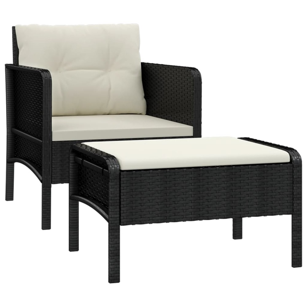 vidaXL Set șezlonguri de grădină, 2 piese, cu perne, negru, poliratan