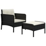 vidaXL Set șezlonguri de grădină, 2 piese, cu perne, negru, poliratan