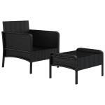 vidaXL Set șezlonguri de grădină, 2 piese, cu perne, negru, poliratan