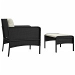 vidaXL Set șezlonguri de grădină, 2 piese, cu perne, negru, poliratan