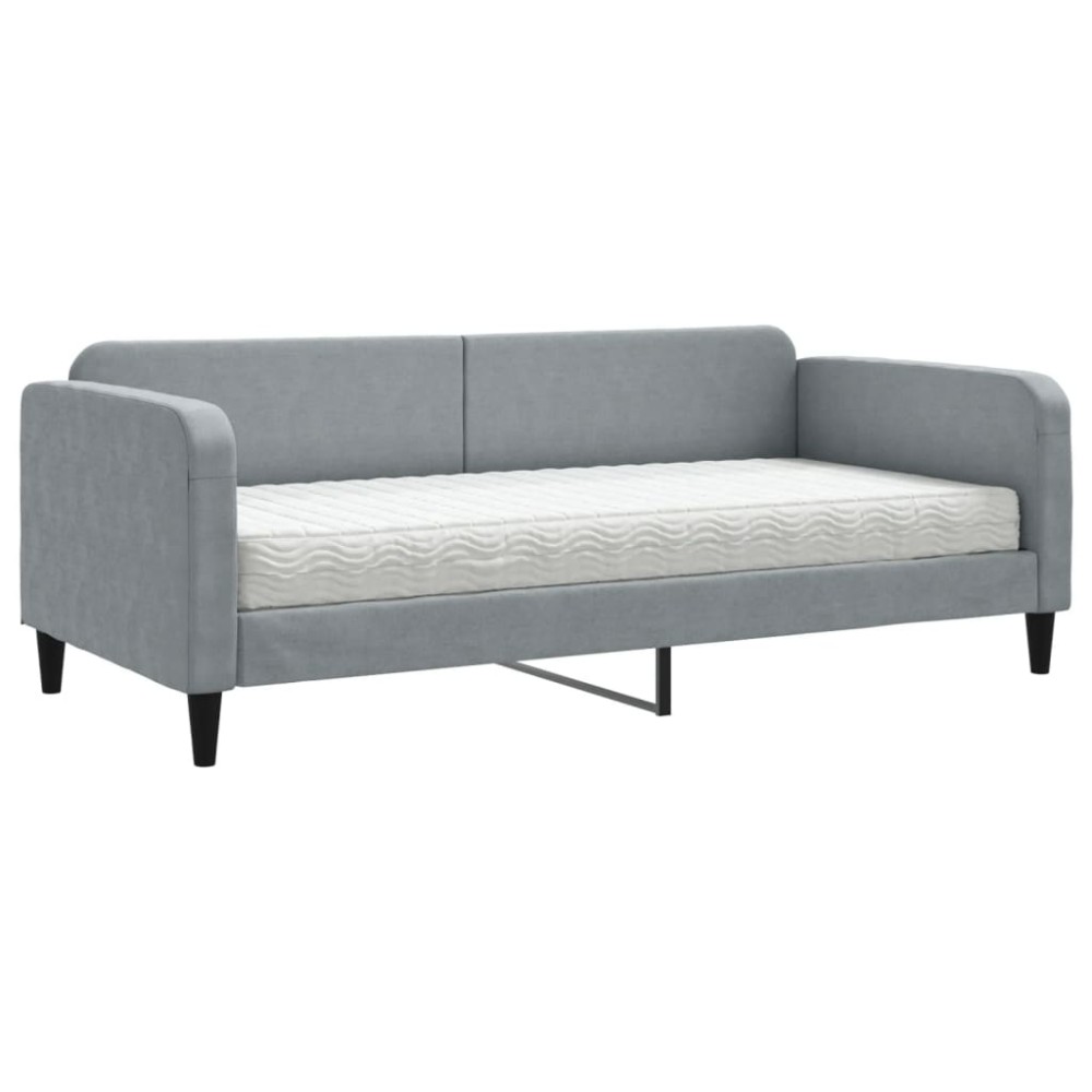 vidaXL Pat de zi cu saltea, gri deschis, 90x200 cm, textil