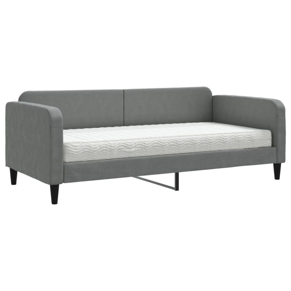 vidaXL Pat de zi cu saltea, gri închis, 90x200 cm, textil