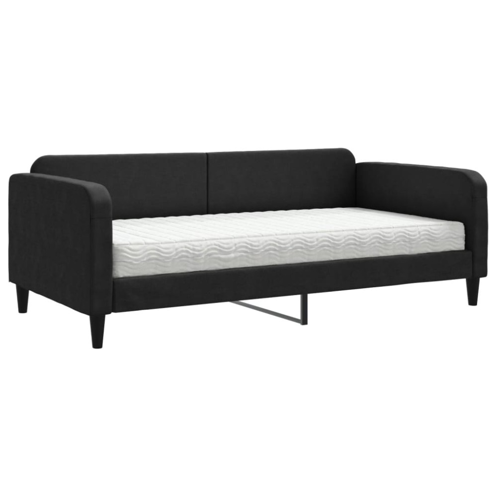 vidaXL Pat de zi cu saltea, negru, 100x200 cm, textil