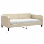 vidaXL Pat de zi cu saltea, crem, 100x200 cm, textil