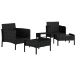 vidaXL Set șezlonguri de grădină, 5 piese, cu perne, negru, poliratan