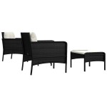 vidaXL Set șezlonguri de grădină, 5 piese, cu perne, negru, poliratan