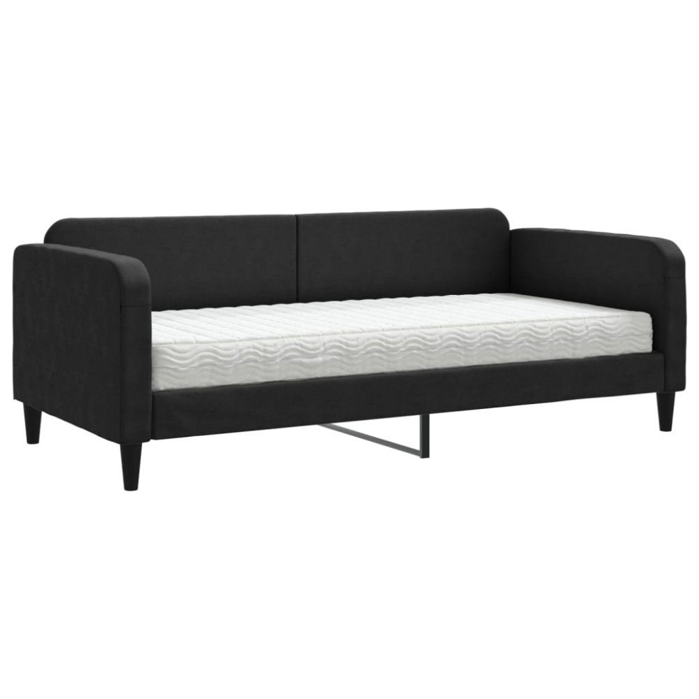 vidaXL Pat de zi cu saltea, negru, 90x190 cm, textil