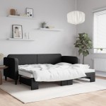 vidaXL Pat de zi cu extensie, negru, 80x200 cm, textil vidaXL Pat de zi cu extensie, negru, 80x200 cm, textil
