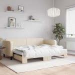 vidaXL Pat de zi cu extensie, crem, 80x200 cm, textil vidaXL Pat de zi cu extensie, crem, 80x200 cm, textil