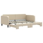 vidaXL Pat de zi cu extensie, crem, 90x200 cm, textil vidaXL Pat de zi cu extensie, crem, 90x200 cm, textil