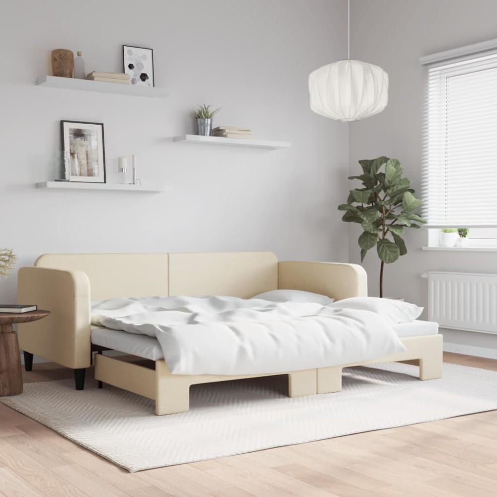 vidaXL Pat de zi cu extensie, crem, 90x200 cm, textil