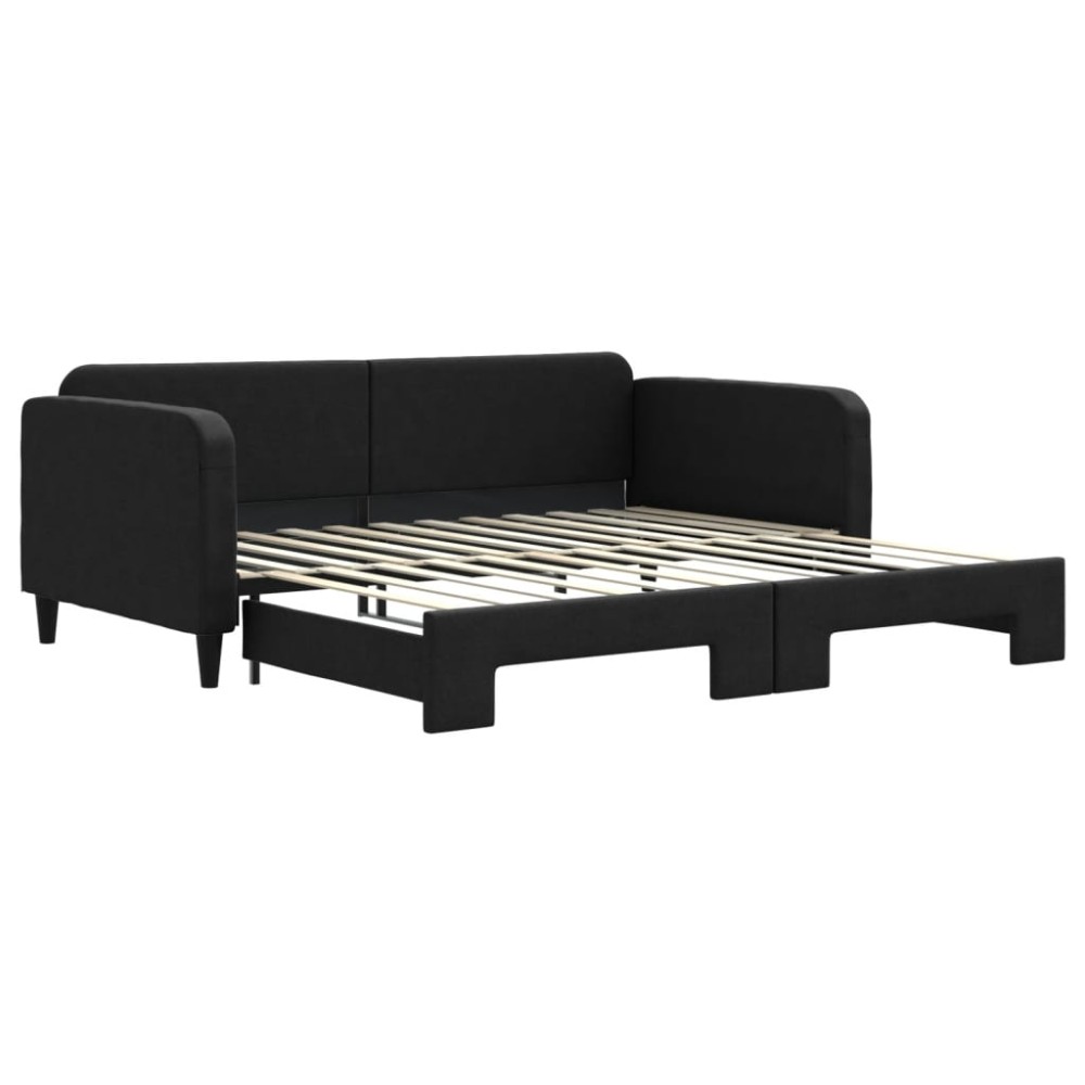 vidaXL Pat de zi cu extensie, negru, 100x200 cm, textil