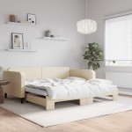 vidaXL Pat de zi cu extensie, crem, 100x200 cm, textil vidaXL Pat de zi cu extensie, crem, 100x200 cm, textil