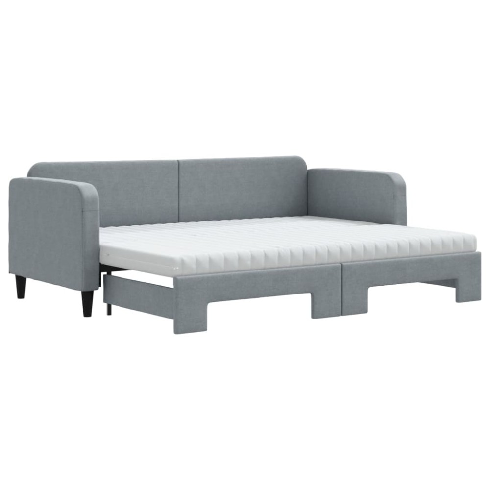 vidaXL Pat de zi cu extensie și saltele, gri deschis, 80x200 cm textil